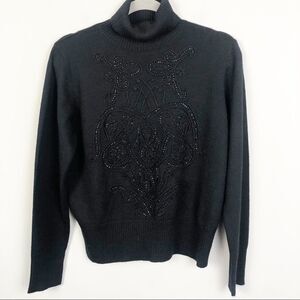 OSCAR DE LA RENTA | Black Beaded High Neck Sweater L